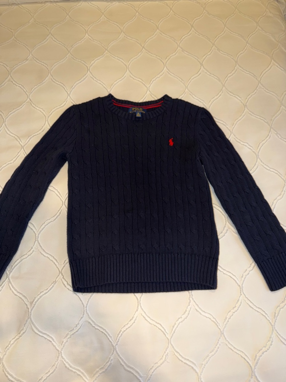 Polo by Ralph Lauren Navy Cable-Knit Sweater with Red Pony Embroidery